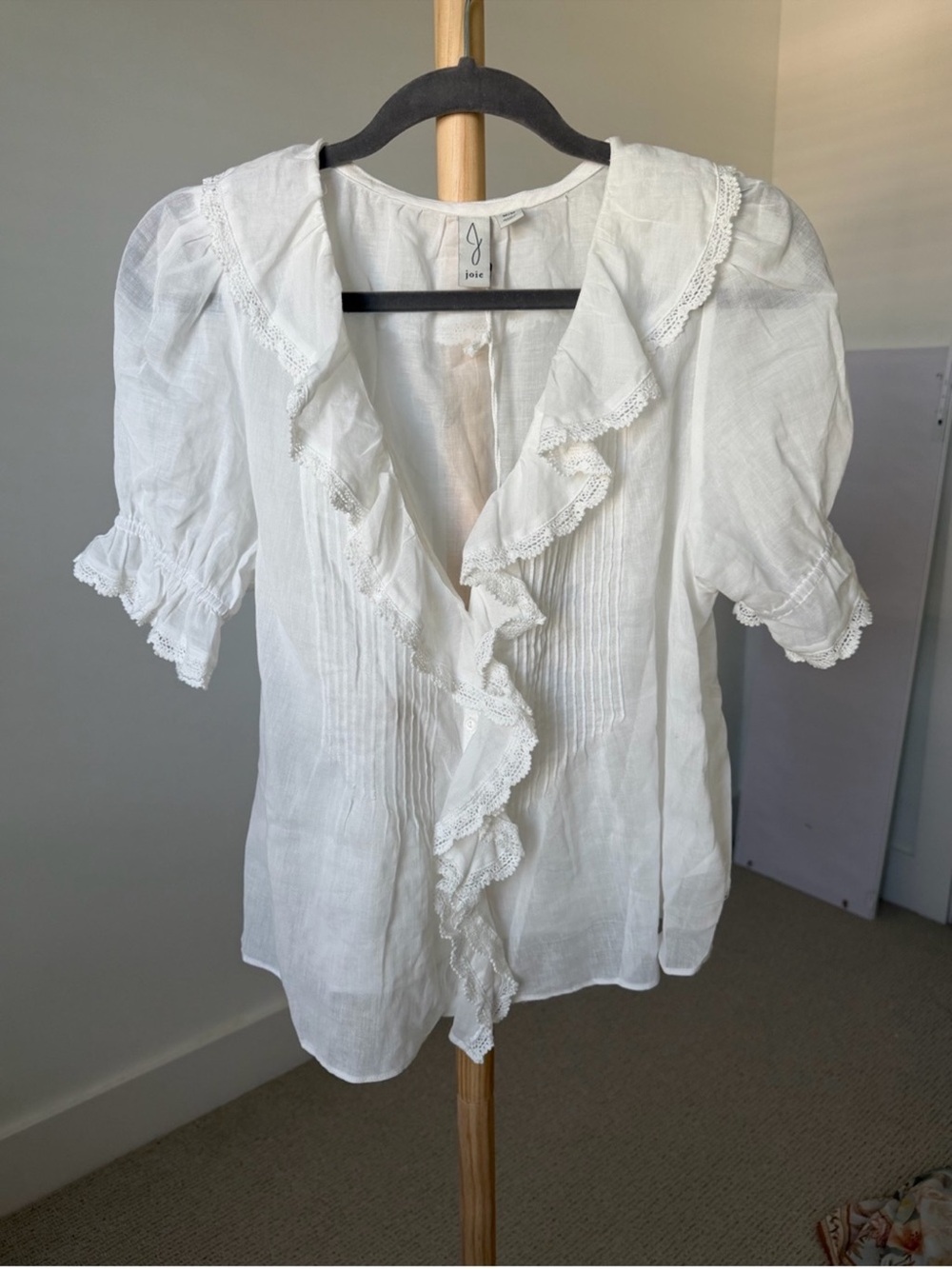 Joie White Ruffle Puff Sleeve Blouse